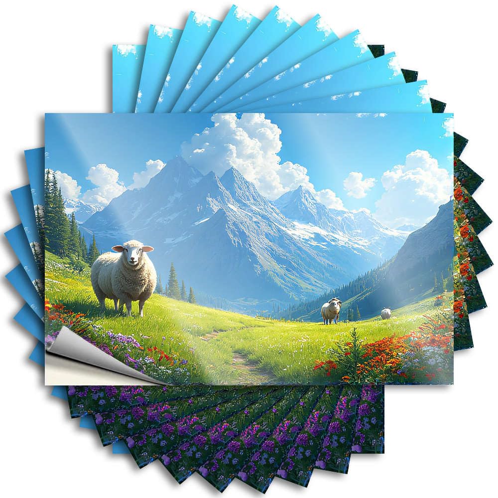 Sheep Grazing in A Mountain Meadow. Case New - Vintage Bathroom Decor Tattoos Self Adhesive Sticker(8X12CM)