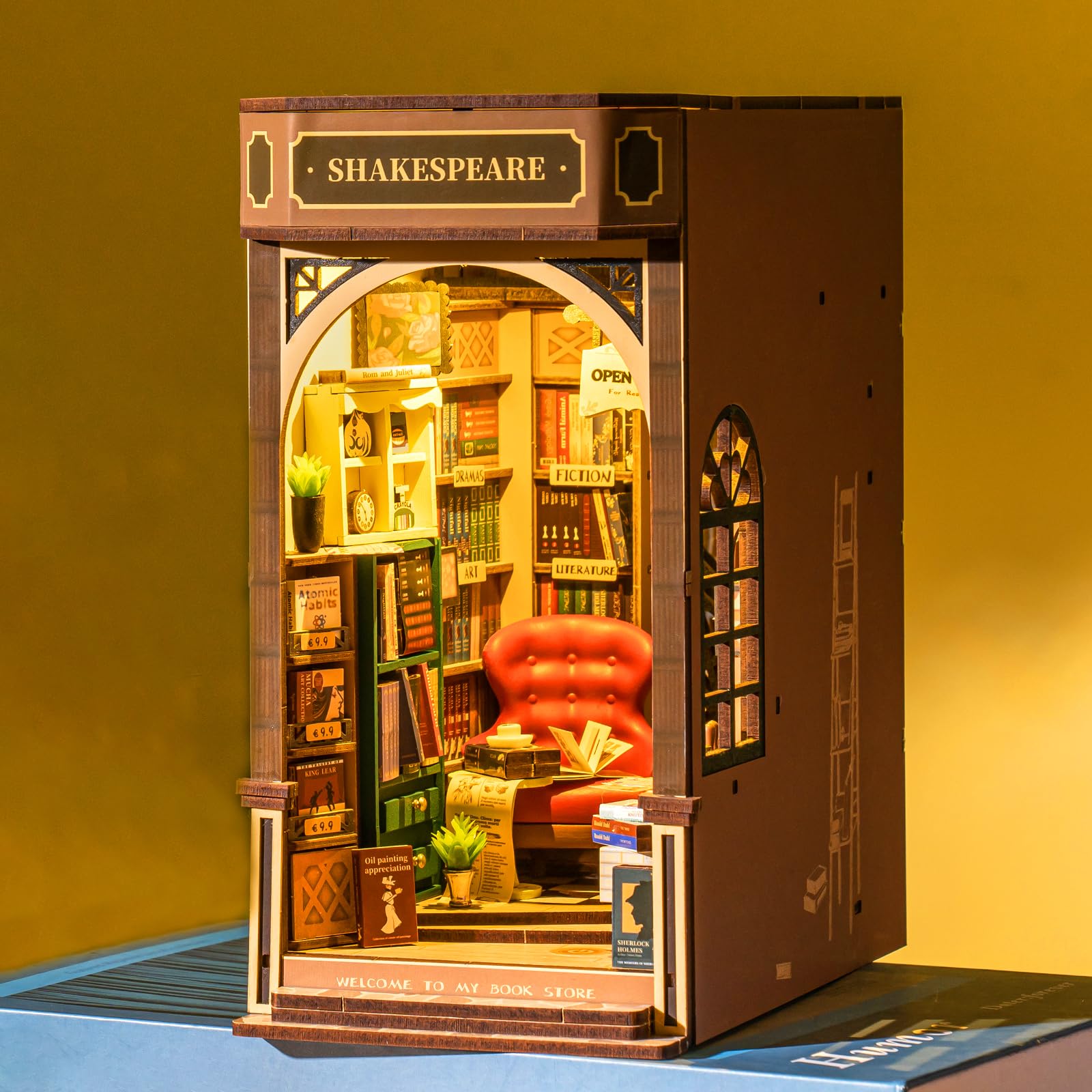 Kit Book Nook Rolife Shakespeare's Bookstore - Maquette 3D En Bois Avec éclairage LED - 194 Pièces