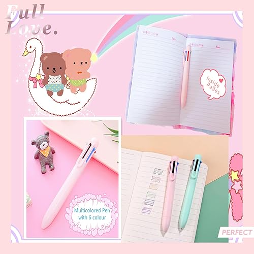 Miniatura 4 de Diario de gato con cerradura de 6 piezas para niñas, juego de regalo de diario cerrado para escribir y dibujar, diario secreto de felpa con 160