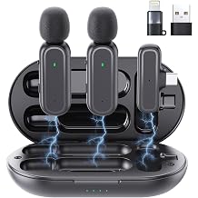 Wireless Lavalier Lapel Microphone with Charging Case for iPhone, 65FT, 42H | 2 Mini Mic for iPhone iPad Android, Noise Reduction, Clip-on, for Video Recording YouTube TikTok Vlog Interview Streaming