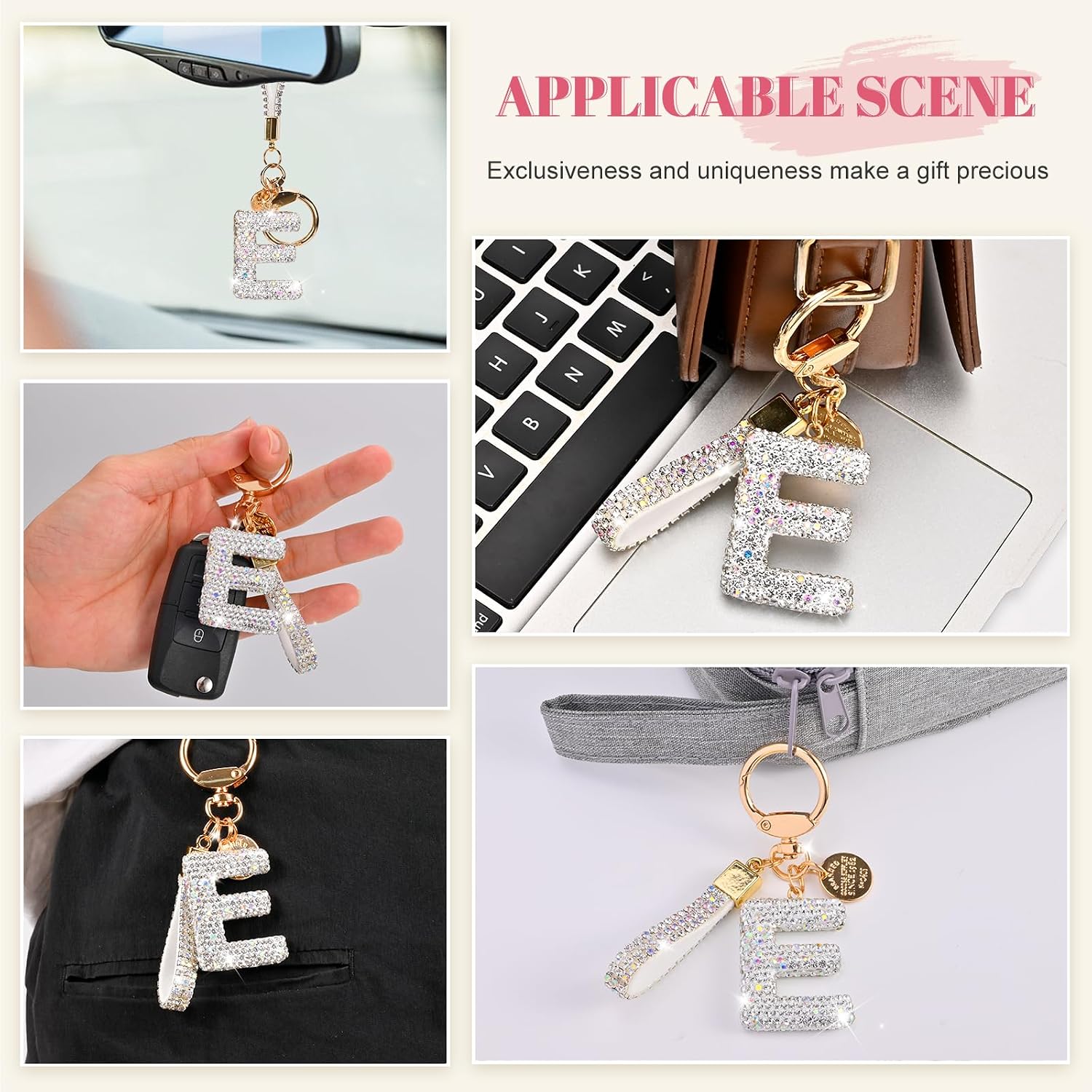 Initial Letter Keychain for Women Girls, Bling cute KeyChain for Car Key Accessories Lanyard and Backpack Bag，Perfect Gift image 3