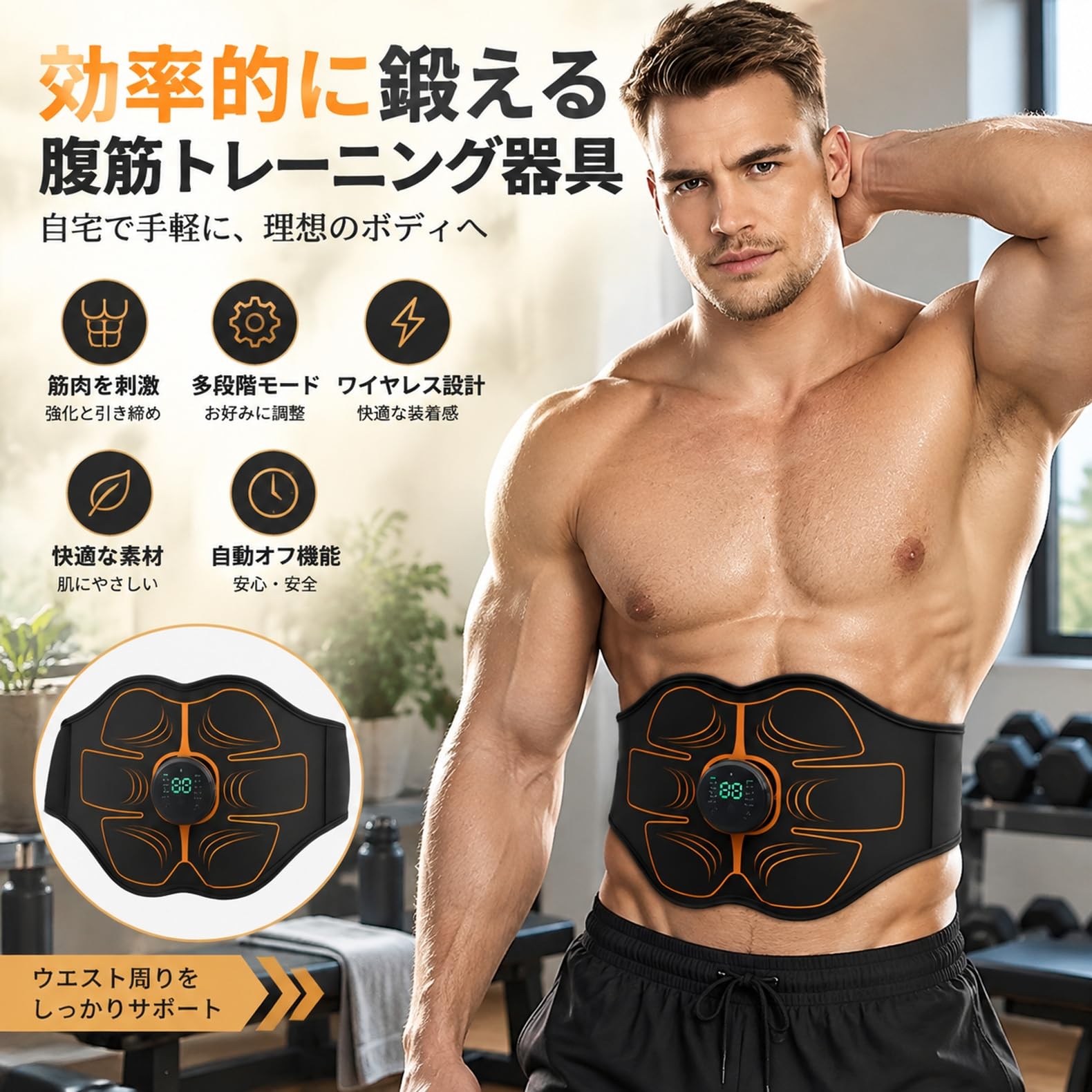 Amazon.co.jp: EMS腹筋ベルト ジェルシート不要 液晶表示 10モード 30