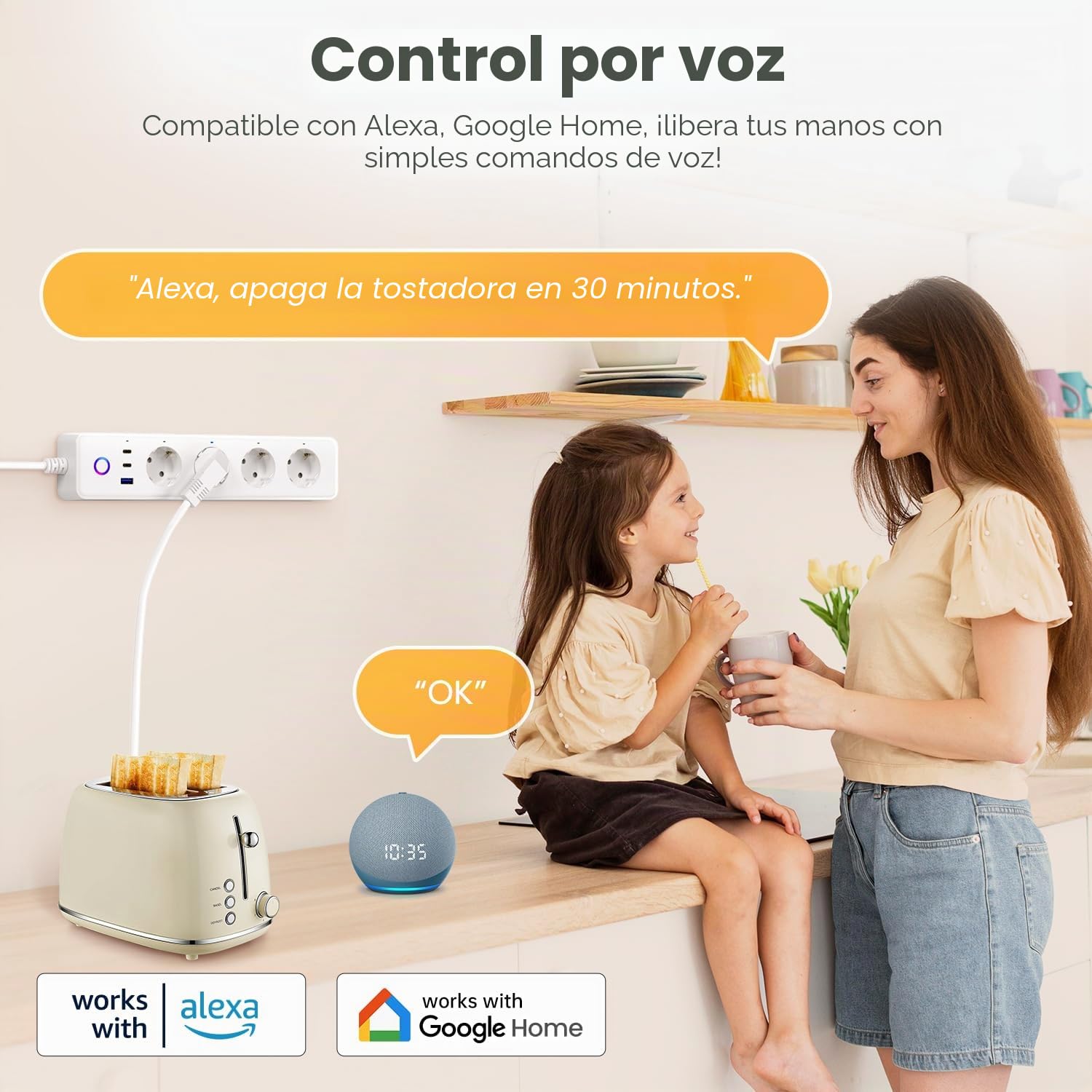 MIUCDA Smart - Regleta con 4 enchufes de 10 A, 1 USB y 2 Conectores Tipo C, Enchufe múltiple conmutable Individualmente, Compatible con Alexa, Google Assistant, Smart Life, Tuya Acceso Remoto, 1,5 m