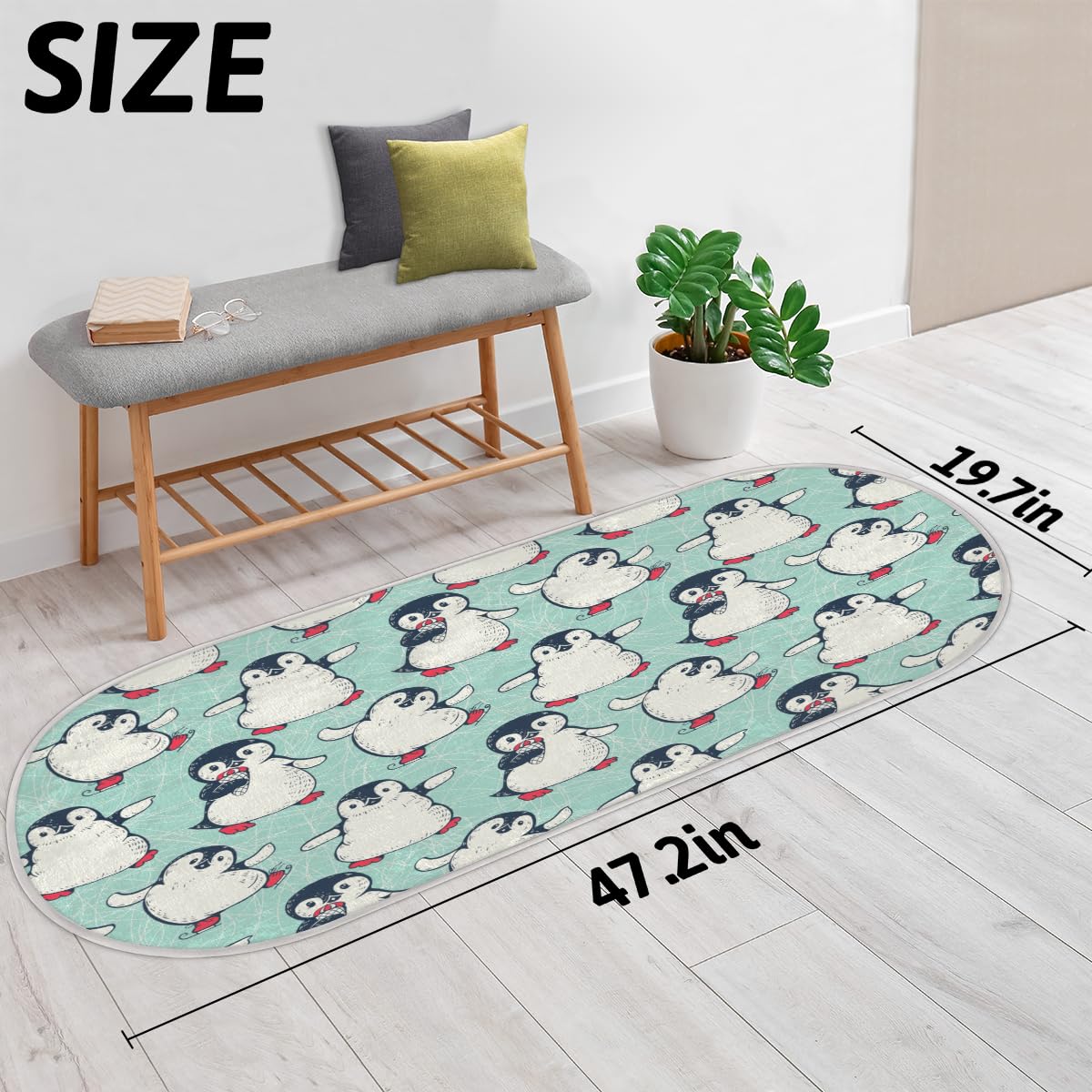 TropicalLife Uroczy pingwin dywanik mata 50 x 120 cm, nadruk pingwina długie włosy pogrubione dywaniki do pokoju kuchni domu łazienki wewnątrz antypoślizgowa mata podłogowa dywaniki