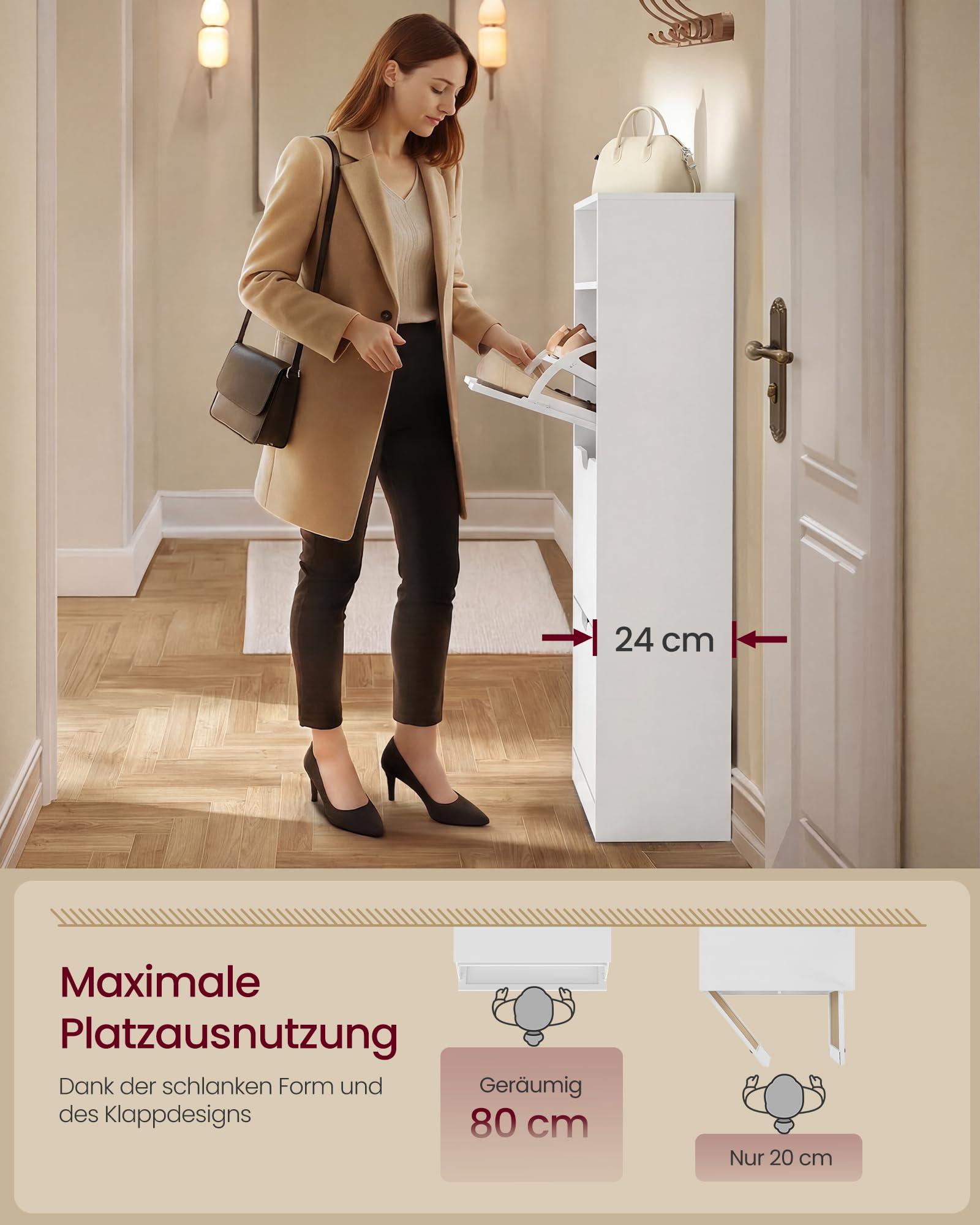 VASAGLE Custos Kollektion Schuhschrank 3 Klappen 24 x 60 x 139 cm 15-18 Paar Schuhe wolkenweiß