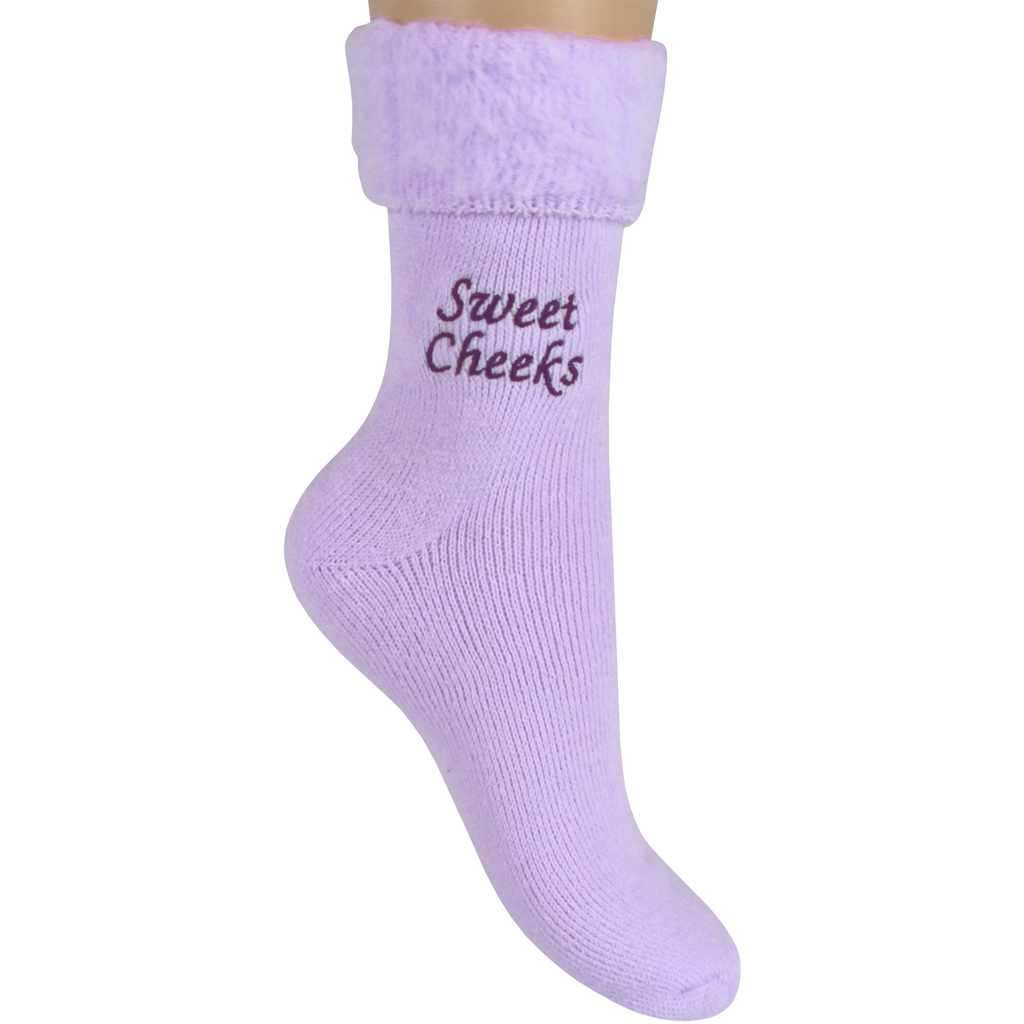 TeddyT's Women's Sweet Cheeks Embroidered Super Soft Thermal Bed Socks (Lilac)