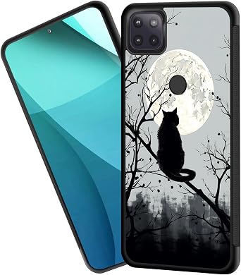for Moto One 5G Ace Case,Tire Anti-Skid Edges Cute Design Shockproof Bumper Full Protection Black Back Cover for Motorola Moto G 5G /One 5G Ace/One 5G UW Ace,Black Cat and Moon