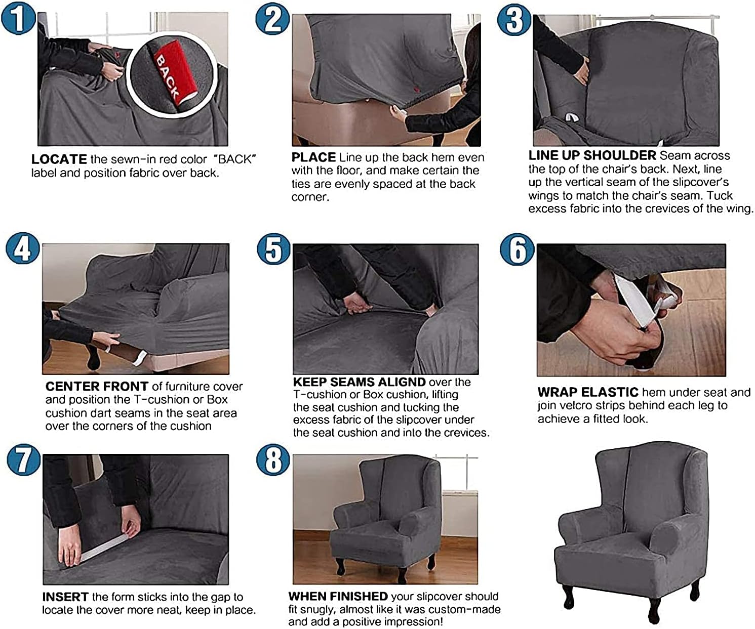 Konsilsa Stretch Wingback Chair Slipcover，1-Piece Stretch Velvet Sofa Cover Furniture Protector Couch Soft with Elastic Bottom Armchair Covers Wing Chair Covers for Furniture Protector in Living Room