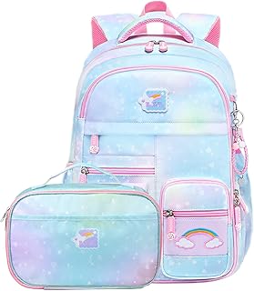 Backpacks for Girls School Cute Kids Backpack Bookbags with Insulated Lunch Box Set for School Elementary Girl, Tie Dye School Bag with Laptop Compartments 16 * 11.5 * 7.5, Galaxy Blue