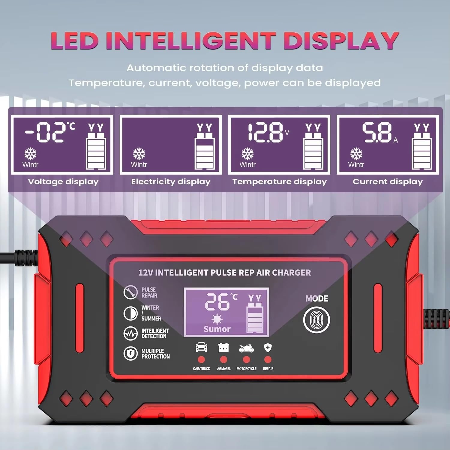 Power inverter Caricabatteria Intelligente Per Auto 6A 12V Unità Di Ricarica Per Batterie Per Auto E Moto Display LCD Per Riparazione Batterie Al Piombo