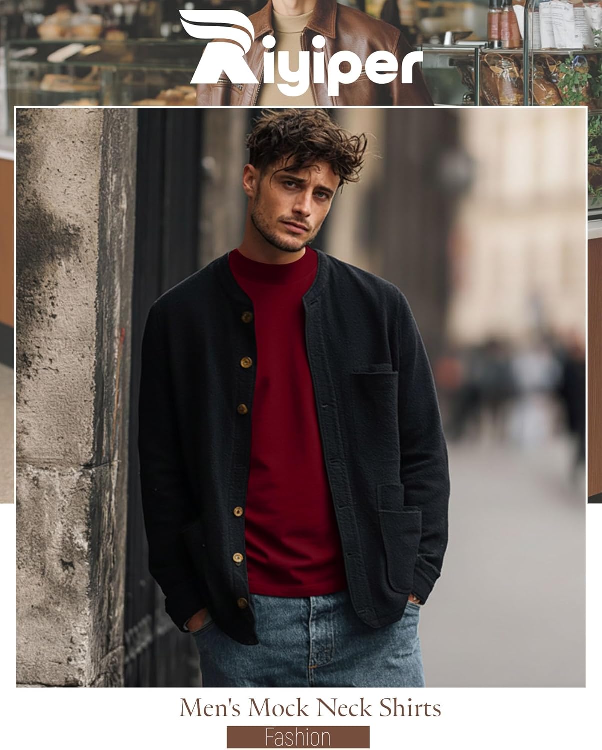 Riyiper 3 Pack Men's Mock Neck Shirts, Long Sleeve Cotton Turtleneck Tops Slim Fit Lightweight Pullover Casual Knit Sweaters - Image 3