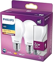 Philips LED Classic E27 Bulb, 60 W, Bulb, Matt, Warm White (Pack of 2)