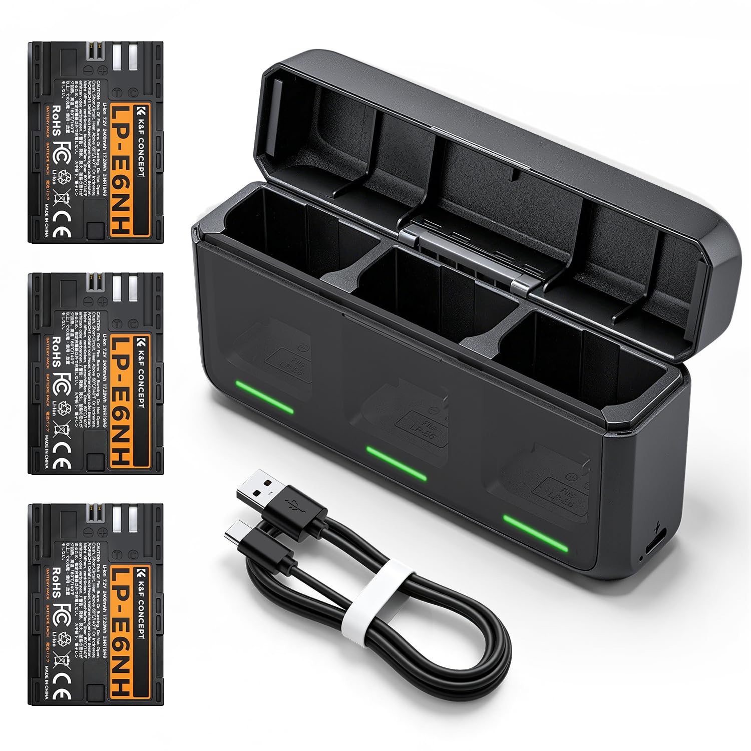 K&F CONCEPT LP-E6NH Akku 2400mAh (3er Pack) mit 20W PD Schnellladegerät,Kompatibel mit Canon EOS R7, R5/R6 Mark II, 5D Mark II/III/IV, 6D/7D Mark II, R5, R6, 60D/70D/80D/90D