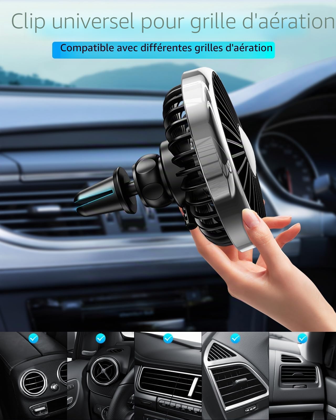 Ventilateur USB de voiture puissant, 3 vitesses, pour SUV, van, camping-car, pickup, ventilateur portable de refroidissement