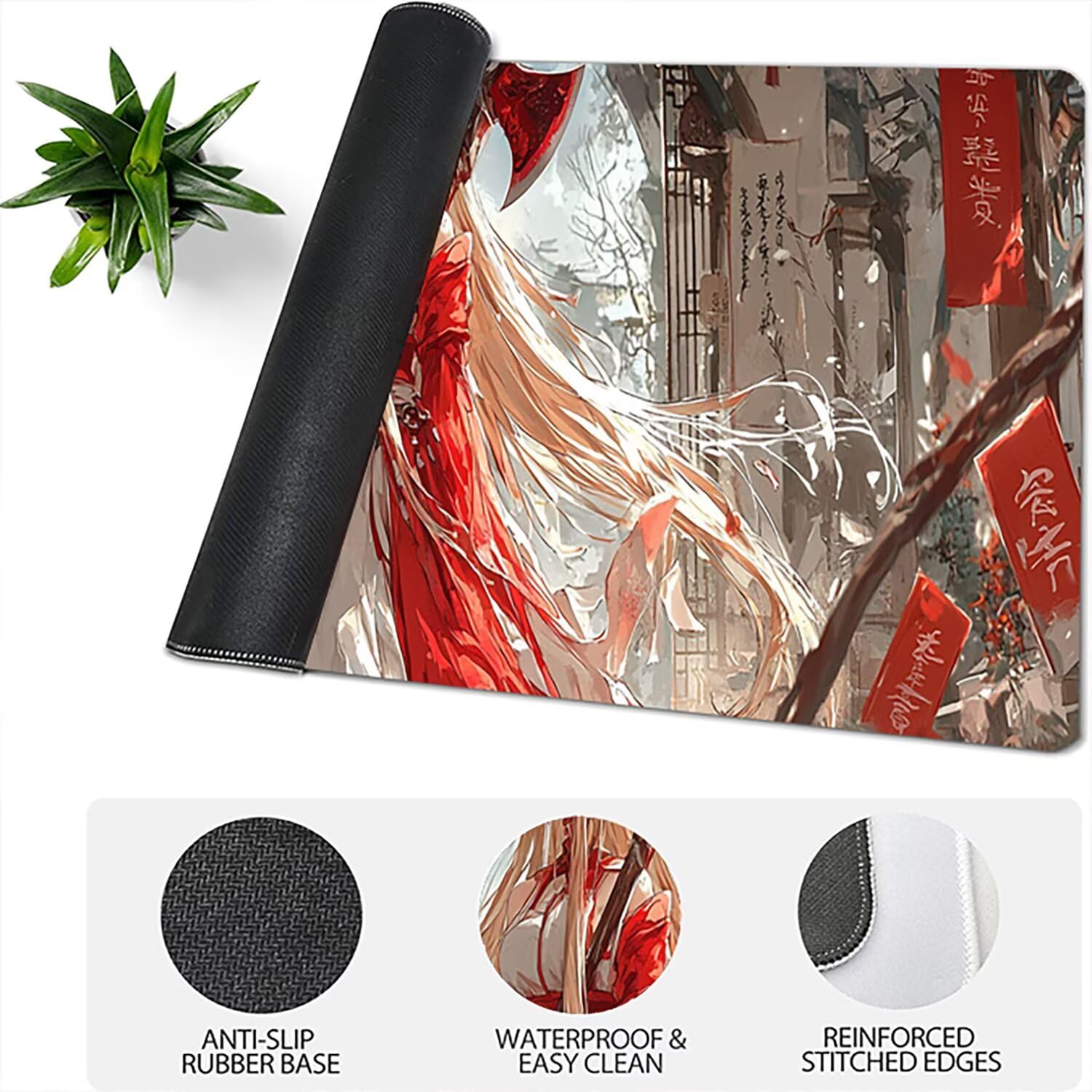 Lejnlnng Podkładka pod mysz do gier XXL, 160 x 80 cm, kreskówkowa mata na biurko, wodoodporna podkładka pod mysz XL Krajobraz, antypoślizgowa gumowa podkładka pod mysz z przeszytymi krawędziami, biuro