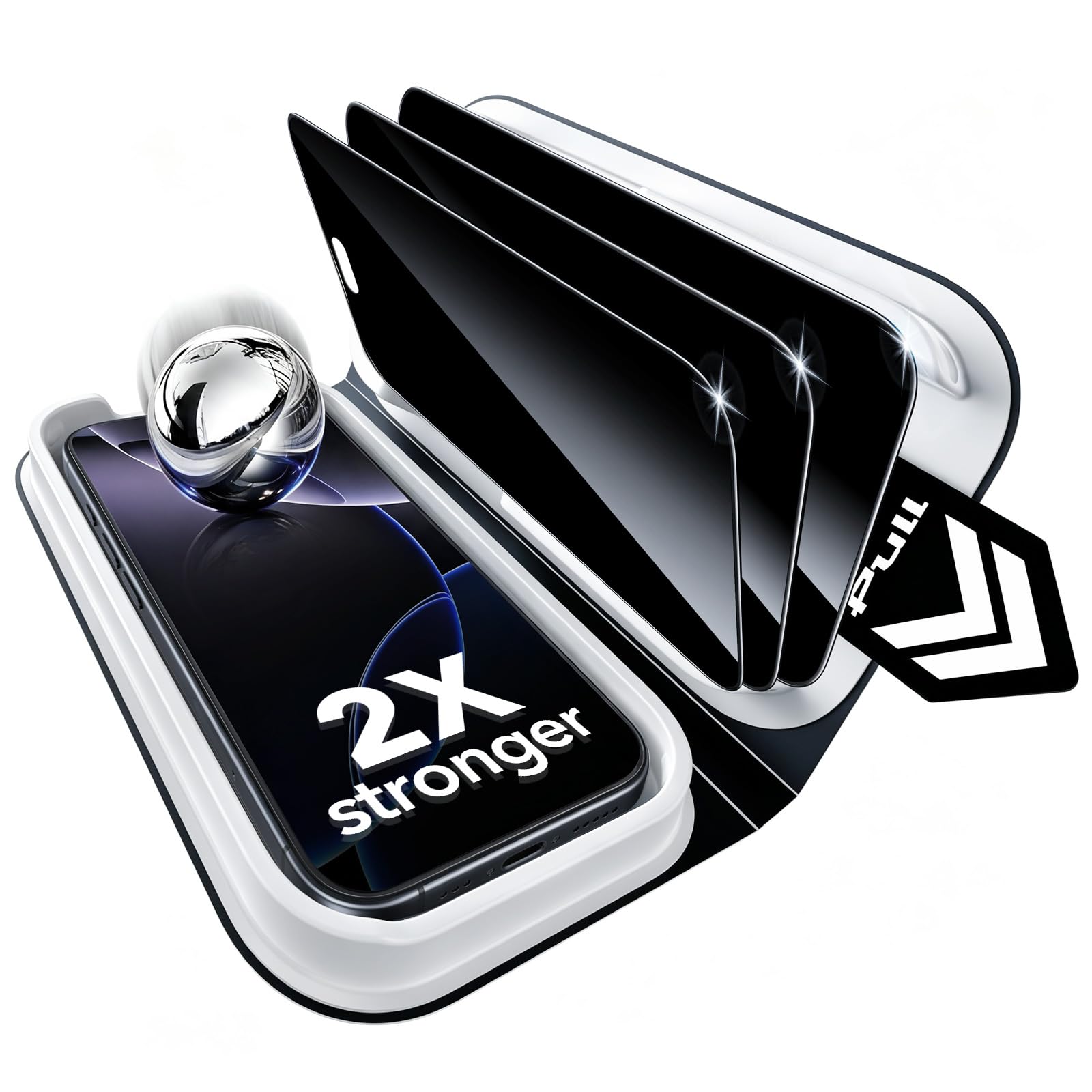 ESR Pack 3 Protector Pantalla con Privacidad para iPhone 16 Pro Max,Classic | Instalación Fácil, Antigolpes 2X, Antiespía, Cobertura Total, Bandeja UltraFit, Cristal Templado 9H, Sin Burbujas