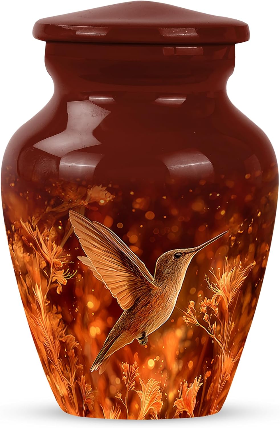 Humming Bird Memorial Urn for Ashes Husband & Wife - Large Sunset Flowers Memorial Urns for Male & Female - Blue Urn for Men & Women - Decorative Combo Urns for Funeral (1 Large, 4 Keepsake)