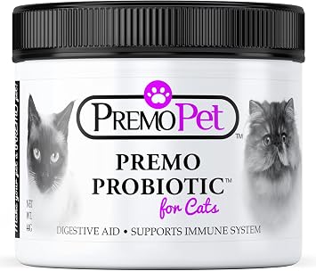 PROBIOTIC for Cats 120 Servings - Premo Pet Digestive Aid Plus Prebiotics - Best for Diarrhea, Vomiting, Gas, Skin Conditions Tasteless Wheat & Dairy Free GMP Vet Approved