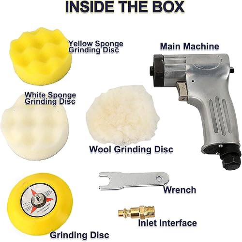 Miniatura 5 de Lijadora de aire orbital aleatoria de 3 pulgadas, amoladora neumática de aire de 2000 rpm, disco de pulido de la máquina pulidora neumática para