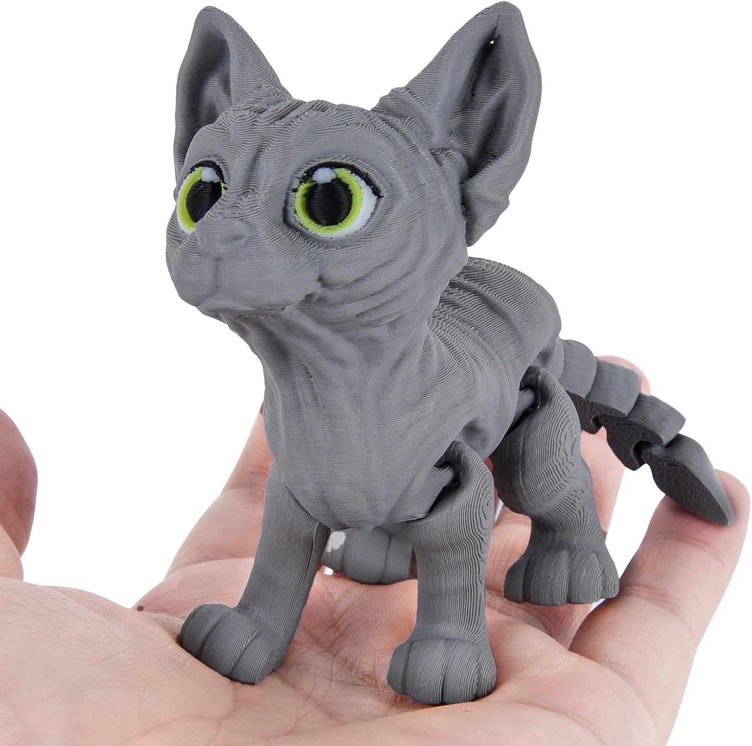 3D Printed Cat Fidget Toys, Realistic Sphynx Cat Figure with Multi Joints Movable, Cute Animal Executive Desk Toy for Kitty Lovers and Pet Collectors (Brown)