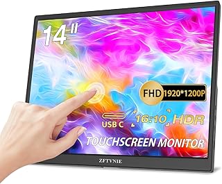 Portable Monitor Touchscreen 14 inch HDR FHD 1920 x 1200P Portable Display IPS Screen External Monitor with HDMI USB Type-C for Ras pi/Computer/Laptop/Mac/PS3/PS4/Xbox/Switch