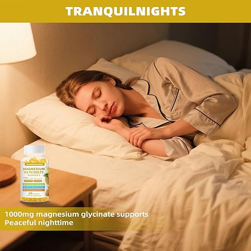 Miniatura 6 de Gomitas de glicinato de magnesio de 1000 mg, suplemento de magnesio y potasio sin azúcar para relajación, calma, alivio del estrés y apoyo