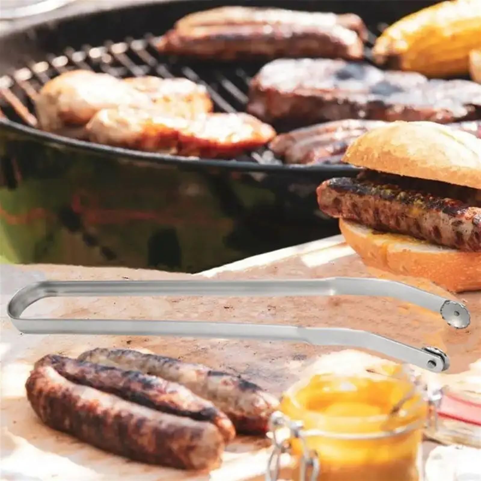 Szczypce do kiełbasy BBQ ze stali nierdzewnej Nonstick szczypce do kiełbasy obracanie naczyń do grillowania długa rączka szczypce kuchenne narzędzia do grillowania(Color:3pcs)