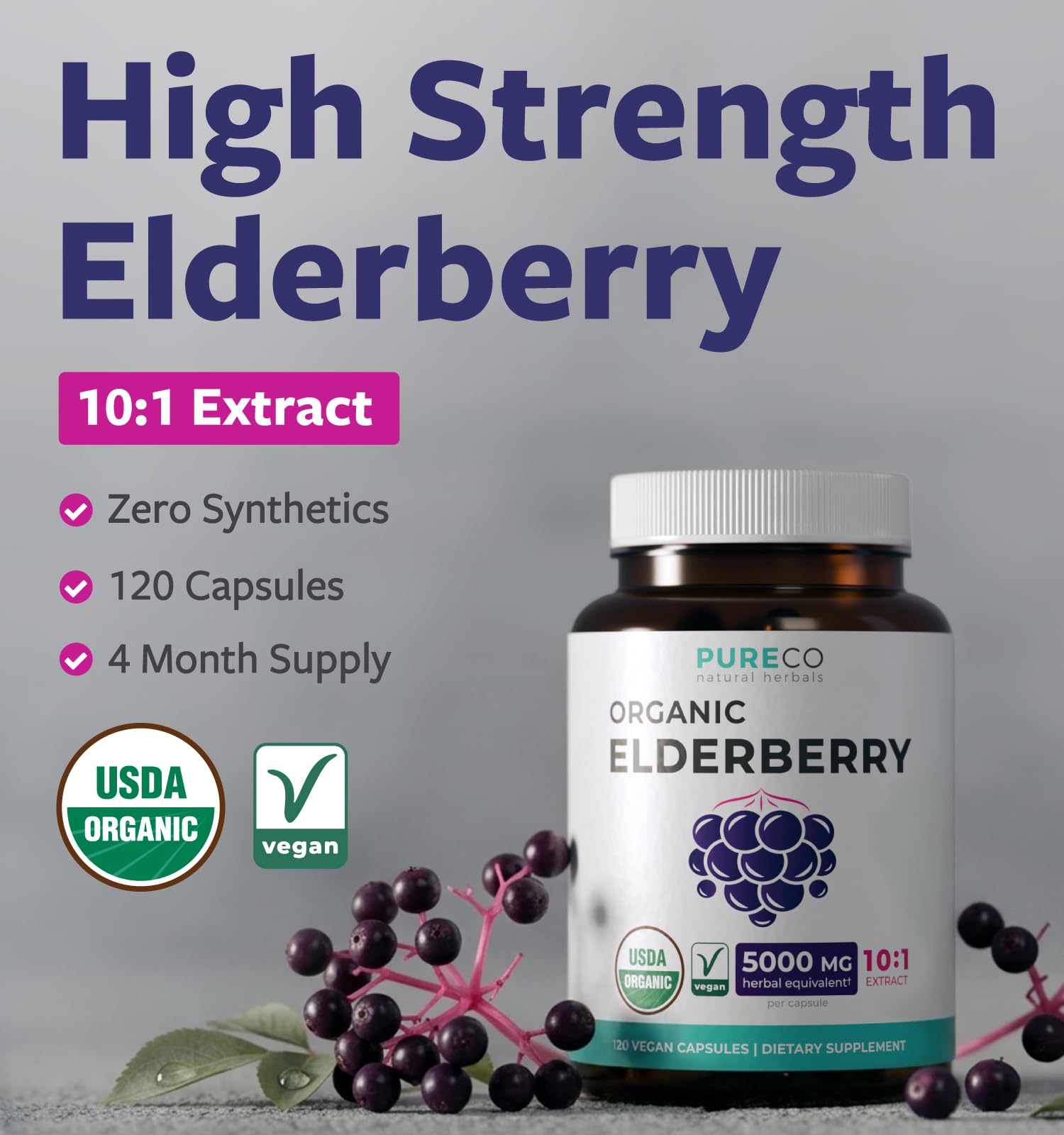 USDA Organic Elderberry Capsules - 500mg 10:1 Sambucus Black Elderberry Extract Per 1 Capsule Serving for Daily & Seasonal Wellness & Immune Support - Vegan Non-GMO & Lab Verified (4 Month Supply) — Amazon image 2