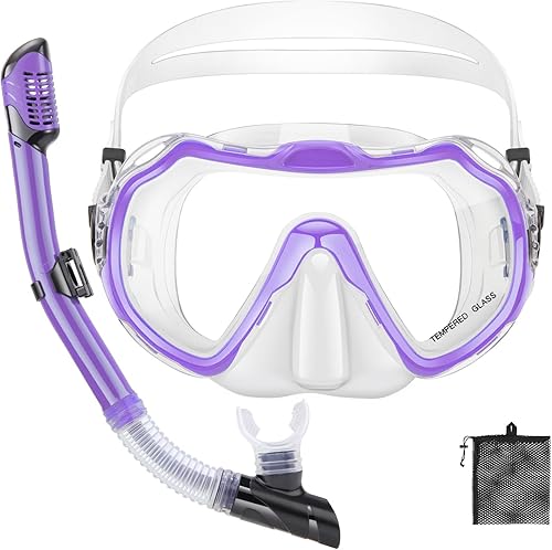 Miniatura 11 de Snorkeling Gear for Adults, Adult Snorkel Set with Panoramic Anti-Leak and Anti-Fog Tempered Glass Snorkel Mask, Dry Top Snorkel, Snorkle Mask Set