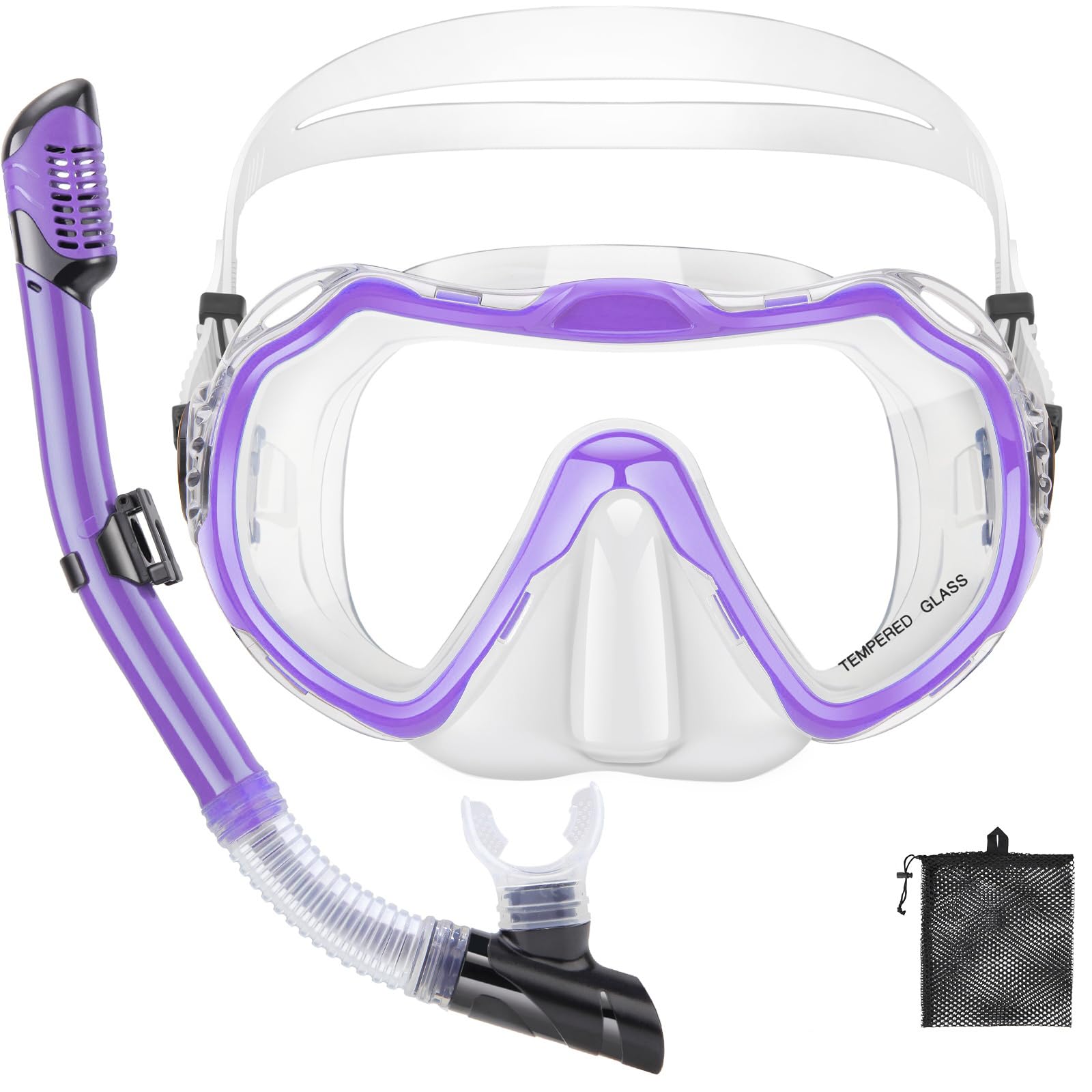 PIYAZI Snorkeling Gear for Adults, Adult Snorkel Set with Panoramic Anti-Leak and Anti-Fog Tempered Glass Snorkel Mask, Dry Top Snorkel, Snorkle Mask