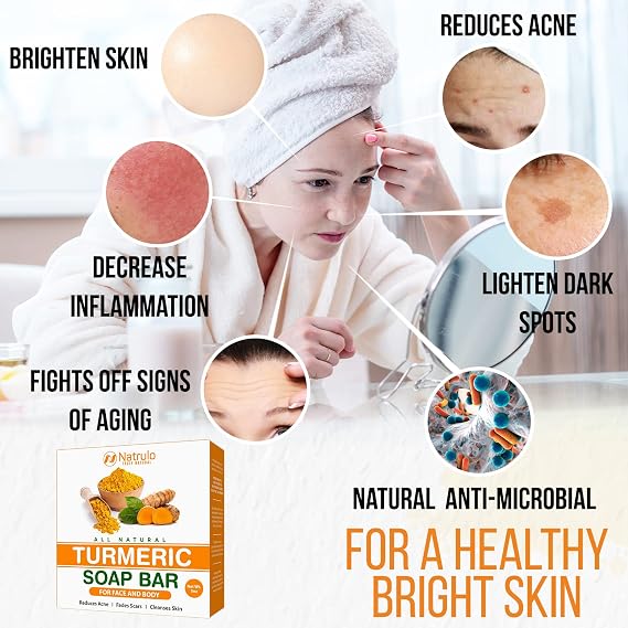 Natural Turmeric Soap Bar for Face & Body Turmeric Skin Brightening Soap for Dark Spots, Uneven Skin Tone & Underarms Exfoliating Face Wash Helps Improve Breakouts, Cleanses Skin 5oz Bath Bar