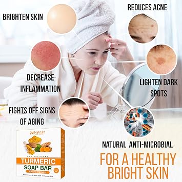 Natural Turmeric Soap Bar for Face & Body Turmeric Skin Brightening Soap for Dark Spots, Uneven Skin Tone & Underarms Exfoliating Face Wash Helps Improve Breakouts, Cleanses Skin 5oz Bath Bar