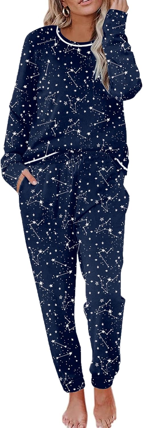Ekouaer Pajamas Women's Long Sleeve Pj Set Soft 2 Piece Loungewear Sleepwear with Jogger Pants XS-3XL