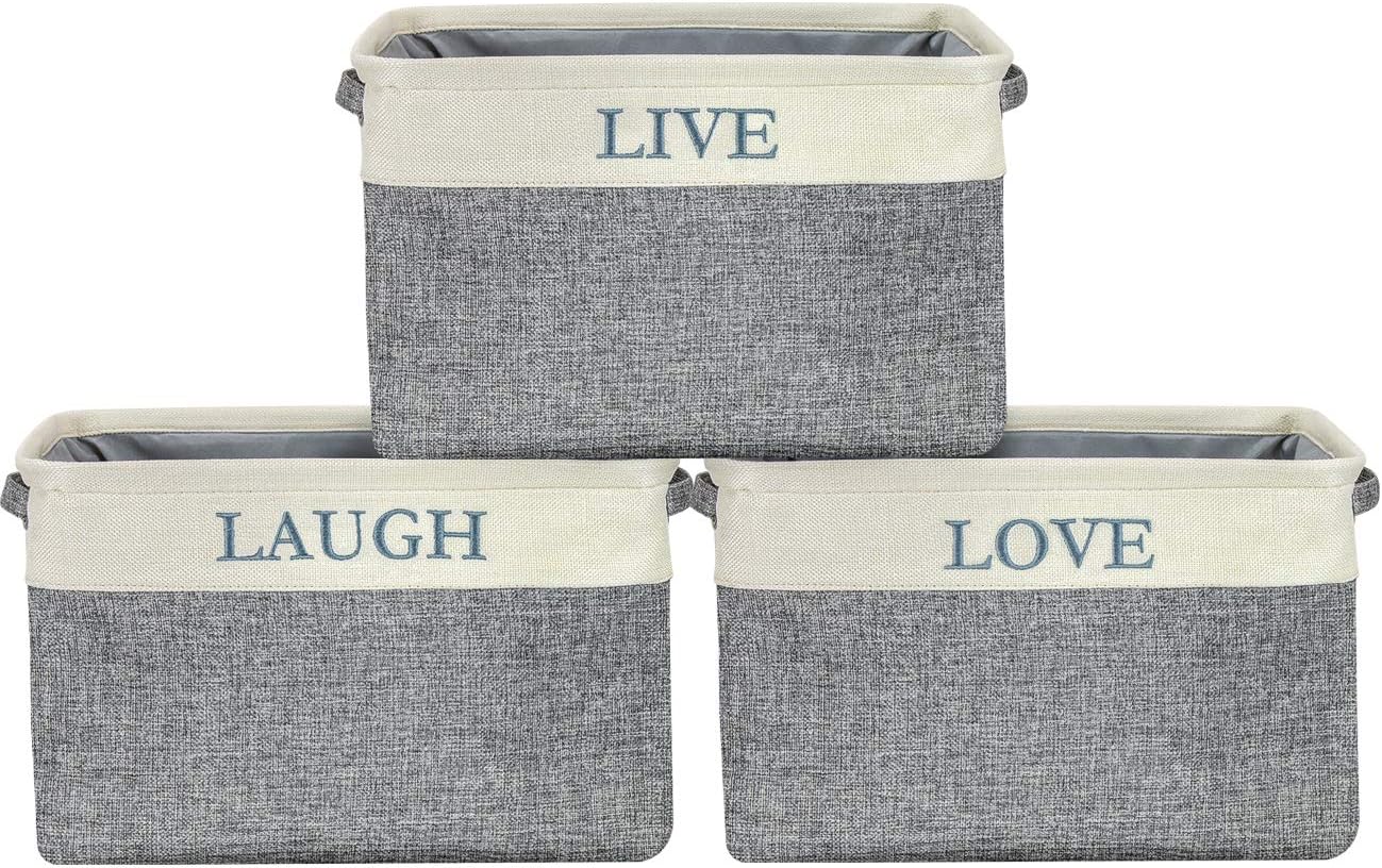 Sorbus Fabric Storage Cubes 15 Inch - Big Sturdy Collapsible Storage Bins with Dual Handles - Foldable Baskets for Organizing -Decorative Storage Baskets for Shelves | Home & Office Use -3 Pack| Grey