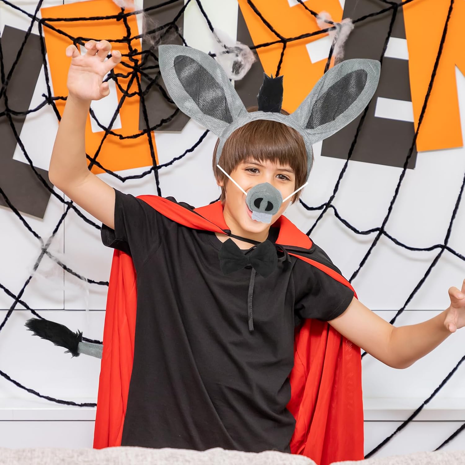 4-Piece Donkey Costume Accessory Set - Donkey Ears Headband, Bow Tie, Tail, and Nose Mask for Halloween, Dress-Up Parties, Cosplay, and Animal-Themed Party Supplies for Adults Kids - Image 6