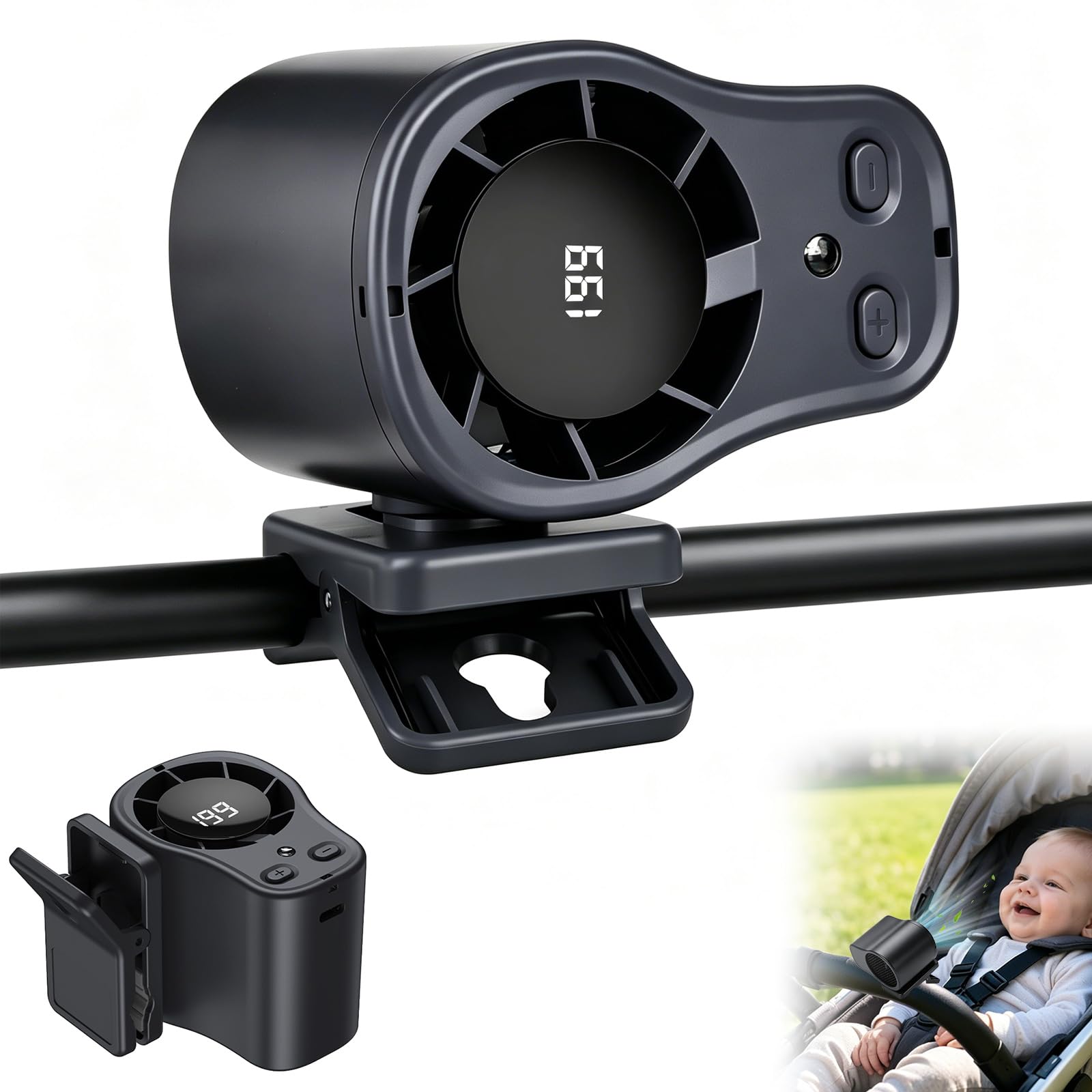 xinrongda Condizionatore d'aria portatile con clip per auto, con display a LED, rotazione a 360°, 199 velocità regolabili, ricaricabile tramite USB, ventilatore per auto, casa, ufficio e scrivania