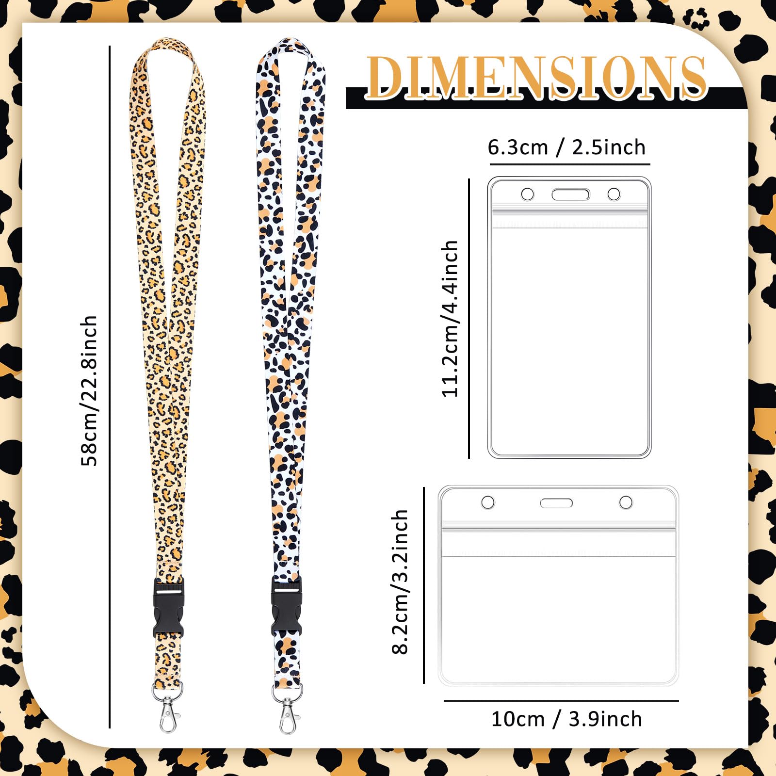 Zonon 2 Sets Cute Lanyard with Card Holder Neck Strap Lanyard and Waterproof Transparent PVC ID Badge Holder for ID Card Office School Supplies Travel (Leopard Style) - Image 2