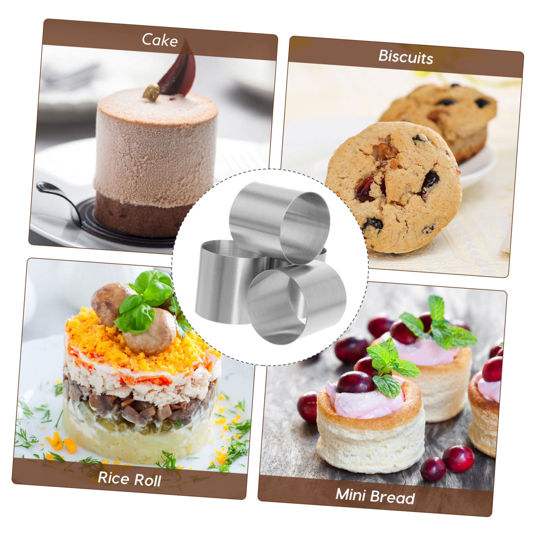 Mipcase Set De 8 Moldes Redondos Para Mousse y Pasteles, Acero Inoxidable Acabado Antihuellas, Fáciles De Limpiar y Desmoldar, Para Reposteros Amateurs