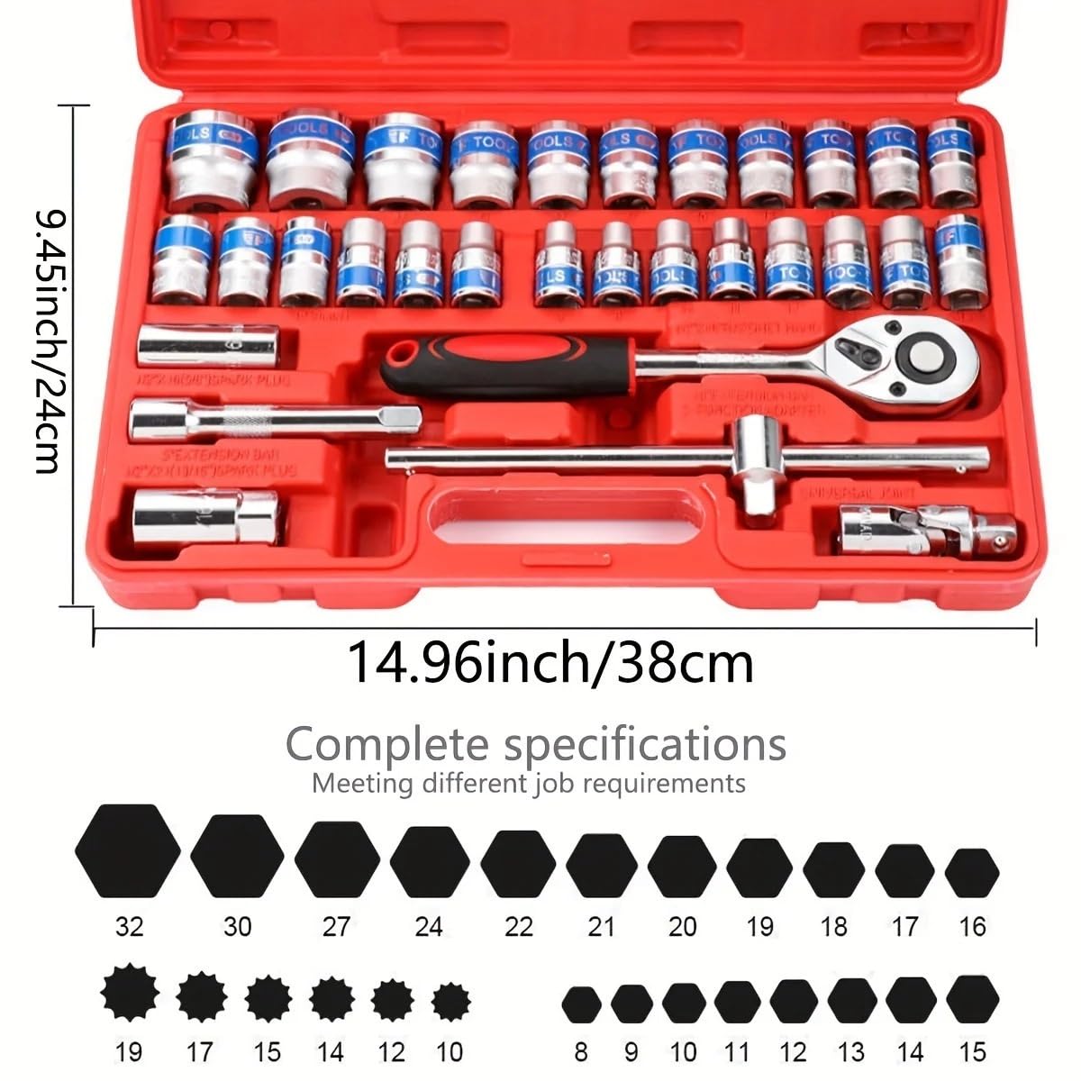 32-częściowy zestaw narzędzi Do mechaników i nasadek, nasadki głębokie standardowe 1/2" Zestaw przedłużek
