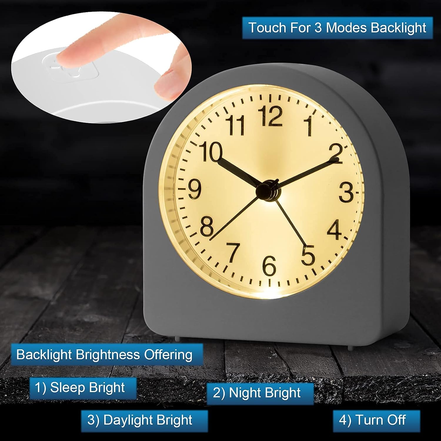 BEW 3 Inch Small Loud Alarm Clock for Heavy Sleepers, Snooze Alarm Clock with Night Light, Silent Battery Operated Bedside Analog Alarm Clock for Bedroom (White)