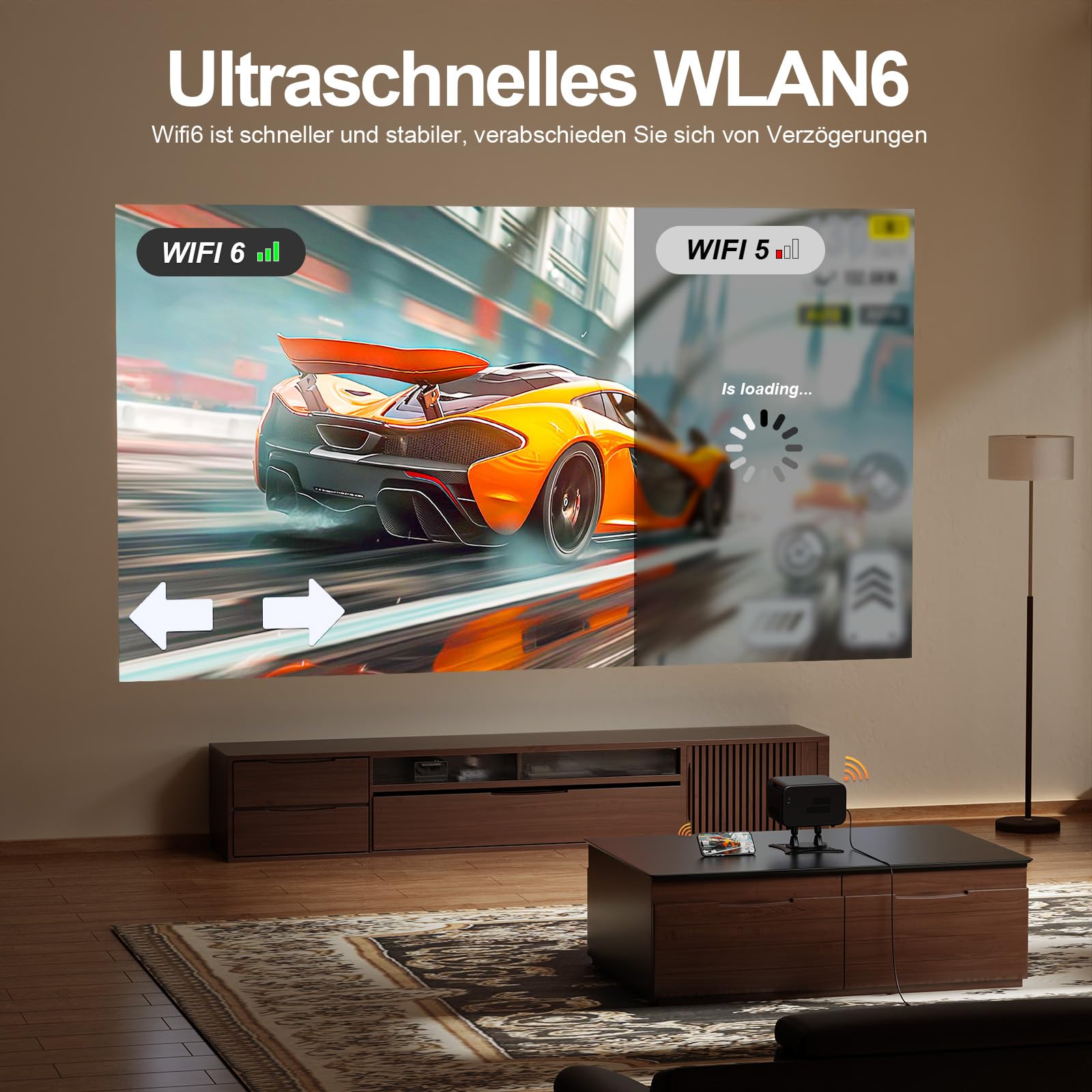 XuanPad 3500 ANSI Beamer 4K Smart Mini Projektor mit Autofokus, Trapezkorrektur, WiFi6, Bluetooth, 210° Heimkino Outdoor Space Black