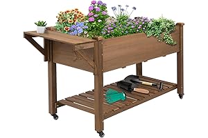 55.5" Elevated Garden Bed with Wheels and Storage