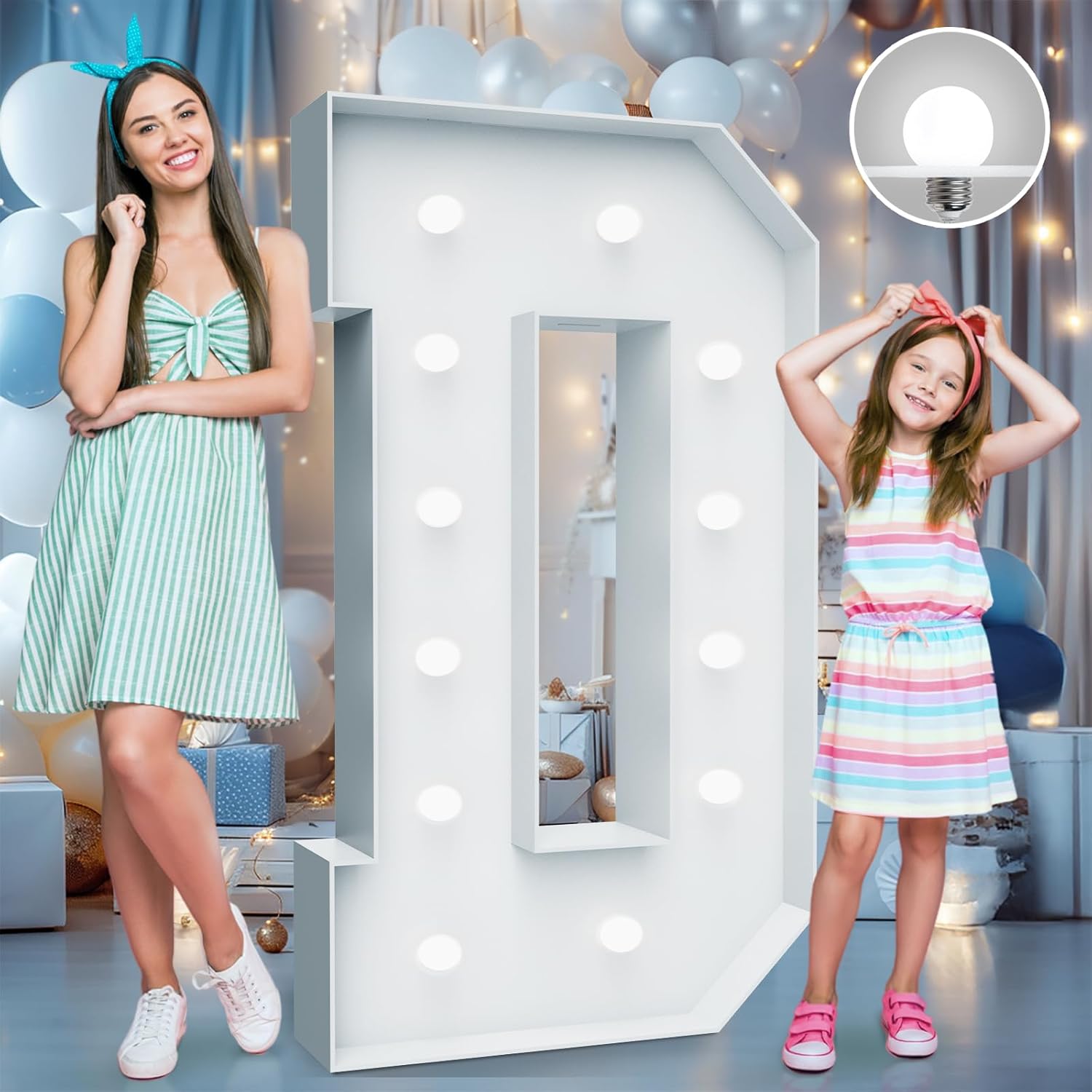 4FT Marquee Light Up Letters - Cool White Light Up Letters D with Fixed Water Bag, Party Decoration Large Marquee Light Up Letters can Be Used for Wedding Decoration, Birthday Party Decoration Letters D Cool White 4ft