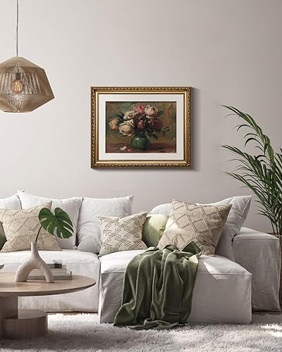 Miniatura 2 de VIYYIEA - Lienzo decorativo de pared con marco dorado, decoración del hogar, arte floral botánico clásico rústico de mediados de siglo, para