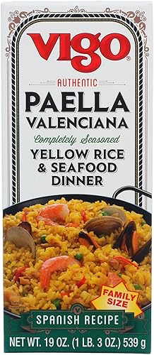Vigo Auténtica paella valenciana, cena de arroz amarillo y mariscos, receta española (cena de arroz amarillo y mariscos, 19 onzas (paquete de 6))
