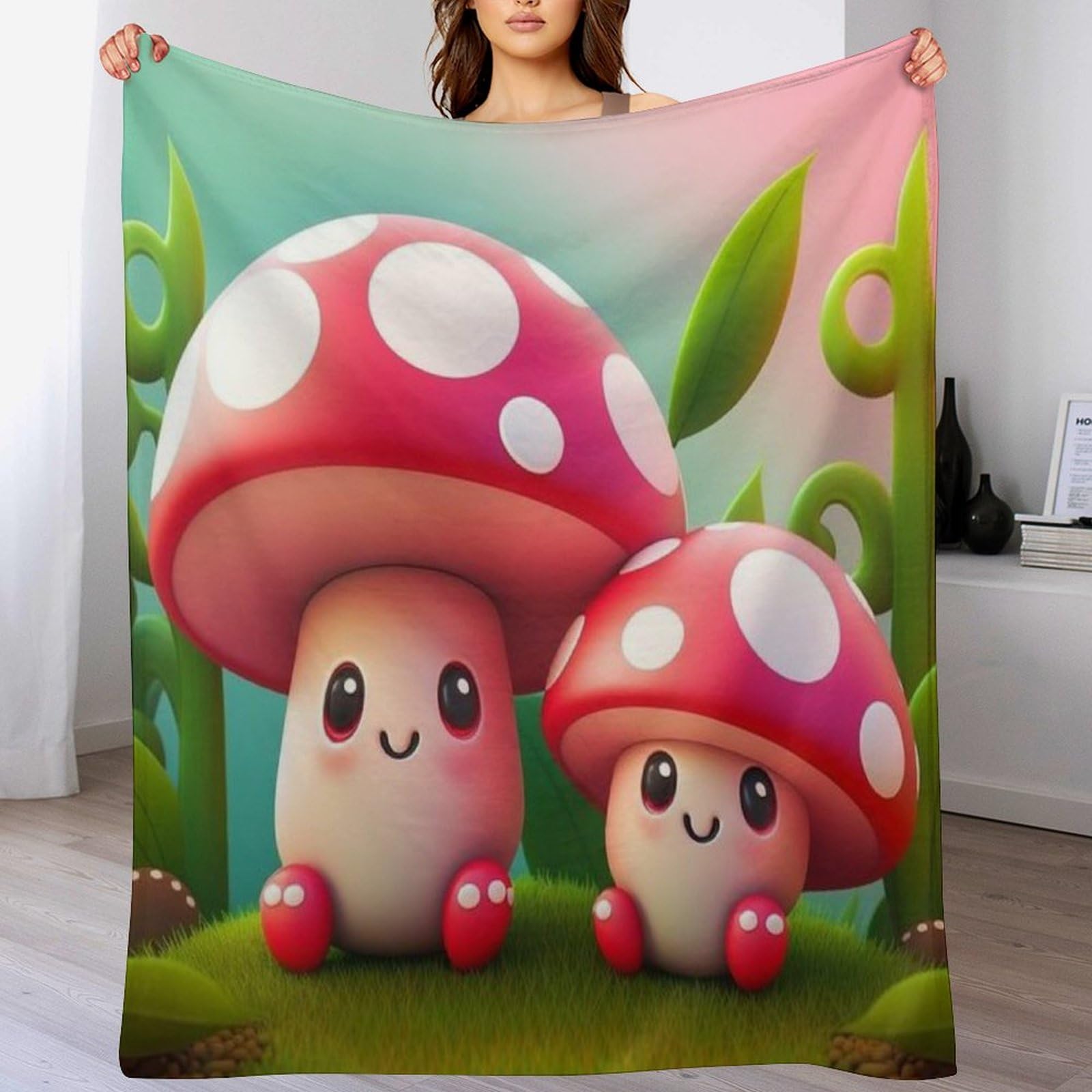Couverture en peluche souple champignon au toucher duveteux luxe