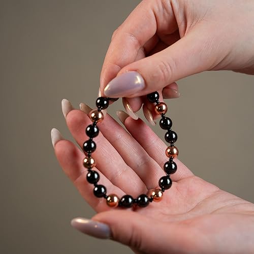 Miniatura 4 de Karelian Heritage Shungite Stones Elastic Stretchy Bracelet with opper Plated Beads Authetic Shungite Crystal Jewelry Protective Powerful Defender