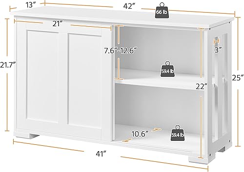 Miniatura 4 de Yaheetech Soporte de TV para TV de hasta 45 pulgadas, mueble de TV con puerta corredera y estante ajustable, centro de entretenimiento para sala de
