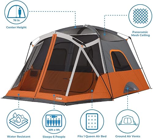 Miniatura 3 de CORE Tiendas de campaña para 4 personas y 6 personas Tienda de campaña portátil con bolsa de transporte para acampar al aire libre Incluye