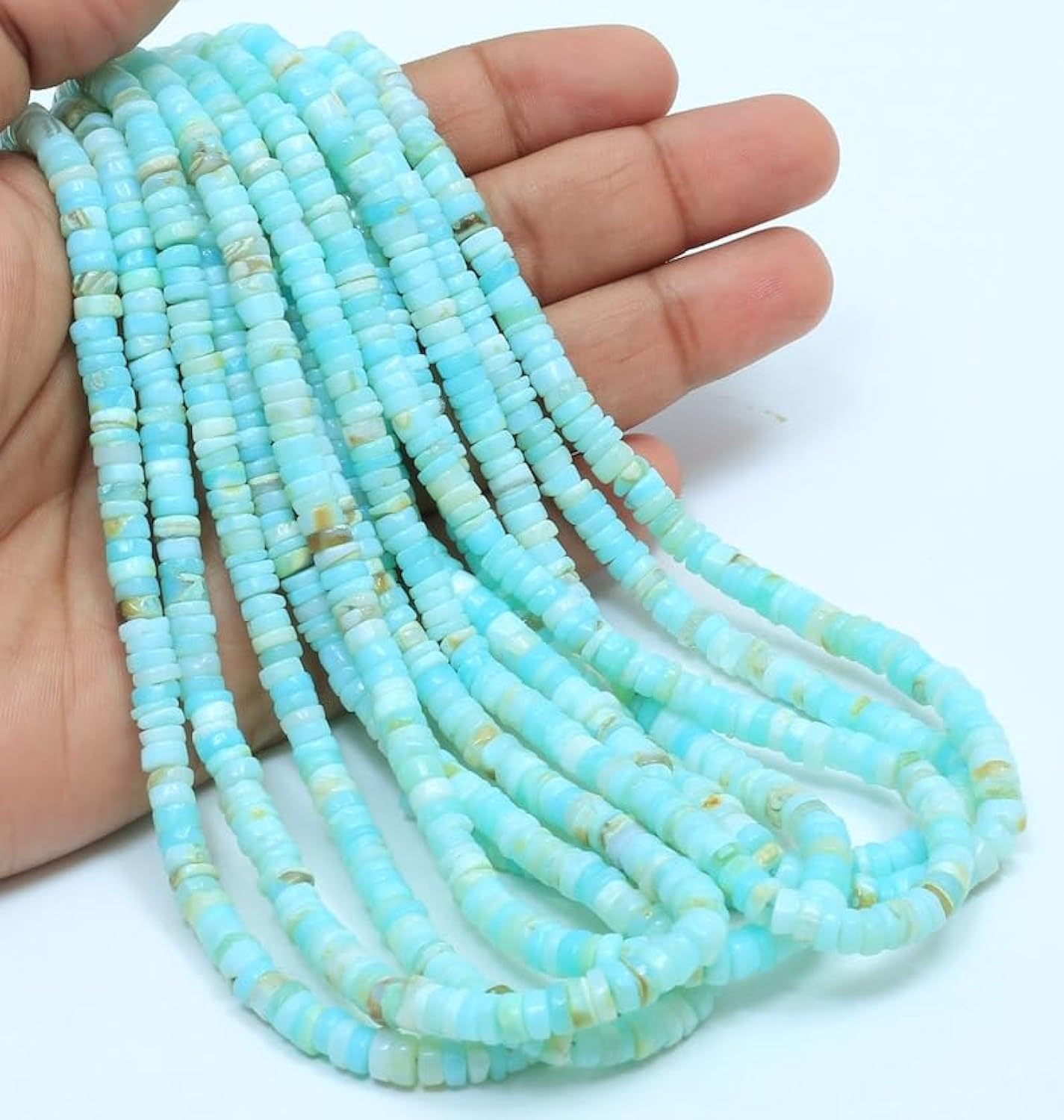 Perles en opale naturelle bleu ciel pour fabrication de bijoux, colliers et bracelets DIY